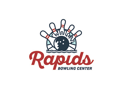 Rapids Bowling Logo Concept Graveyard 1.1 bowling bowling ball bowling pin branding identity illustration logo logo design rapids script font splash typography