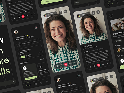 Educational Application app appdesign application dark echo echo design echodesign education educational educational application green mobile mobiledesign modern design smile ui design uidesign uiux uxdesign videocall