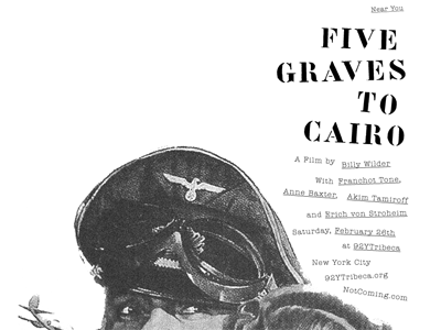 Five Graves to Cairo black and white film flightcase illustration itc american typewriter poster