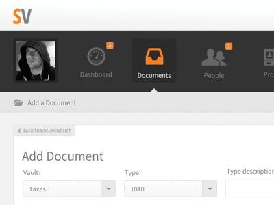 User Account Nav charcoal dashboard navigation orange profile