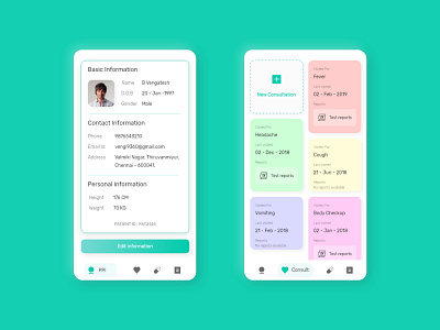 Profile and Consult Screen of Doc App android app design consultation consulting doctor gradient green illustration ios minimal minimal design mobile app product design profile profile card profile page trendy