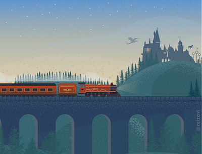 Back to Hogwarts adobe illustrator design flat design hogwarts illustration landscape train vector