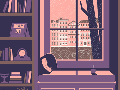 Window Watching on a Rainy day adobe illustrator city design flat design illustration moond raining vector