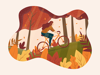 Biking thru autumn adobe illustrator autumn bike design editorial design flat design illustration landscape nature vector