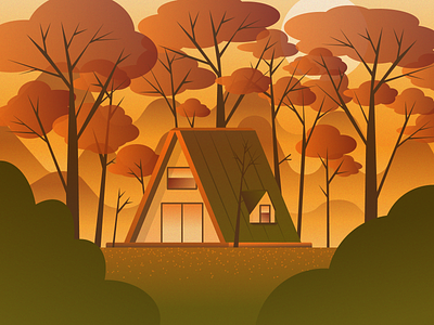 Autumn House Illustration adobe illustrator autumn design flat design illustration landscape vector