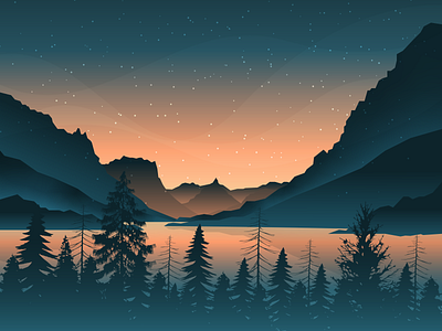 Dawn landscape adobe illustrator design flat design illustration landscape nature vector