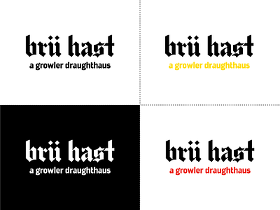 Brü Hast growler store custom word mark options beer black custom lettering growler hop lettering logo red white word mark yellow