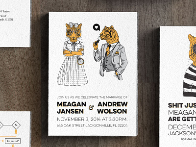 formal wedding invitation black invitation orange print tiger wedding