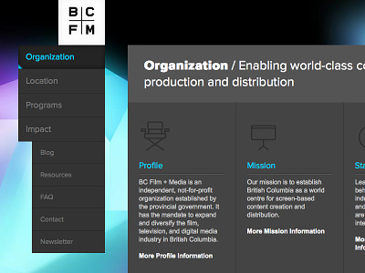 BCFM website navigation bcfm blocks design film icons media navigation smashlab tiles web design website