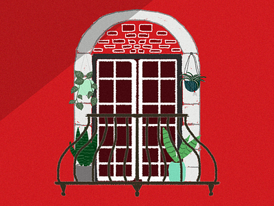 Hello dribbble balcony design dribbble firstshot graphicdesign hellodribbble home illustration plants red wall