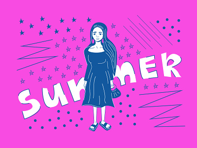 Just summer illustration draw dress fashion girl graphic art graphic design illustration men sketch summer typogaphy vector