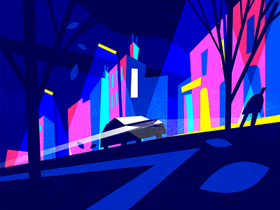 Night drive illustration vector styleframe