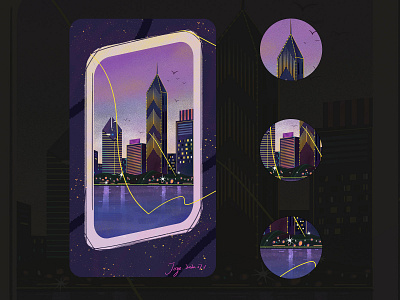 Summer night adobe illustrator adobe photoshop cc artwork city design graphicdesign illustration neon skyscraper sunset vectorart