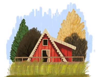 Cosy house in the wood - illustration