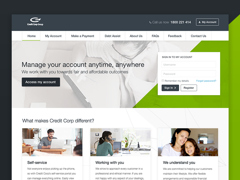 Homepage Design website panels login masthead homepage diagonal