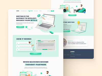 Landing design: Youmakr - web service for AI-writing