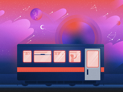 A Train across the Sky 2d illustration design dream galaxy gradient graphic design illustration illustrator subway train travel universe