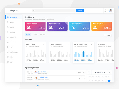 Hospital Dashboard admin branding calander clean colour dashboad design doctor filter flat icon inspiration mockup report search template ui user ux web