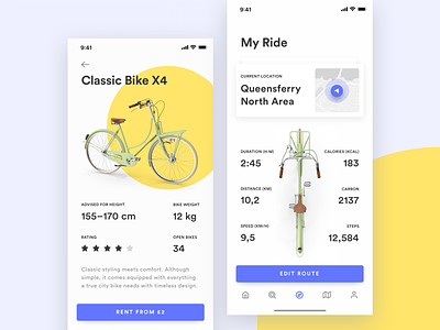 Bike Sharing App bicycle bike dashboard ios 12 iphone x renting sharing transportation yellow 应用 自行车 黄色