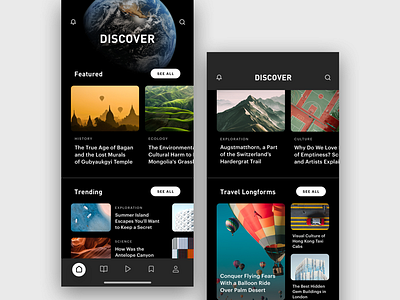 News App – Discover Section article earth globe ios12 iphone iphonex magazine nature news publishing read reading