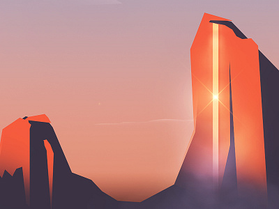 Monuments canyon game illustration sunrise sunset waterfall