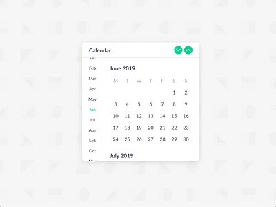 Calendar 🗓Date Picker animation branding button calendar card date green month picker scroll ui white