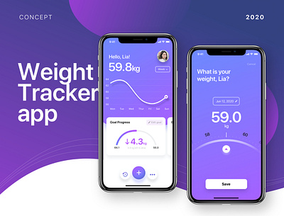 Weight Tracker App app design chart diagram floating button goal graph progress scales tracker app uiux weight weight tracker