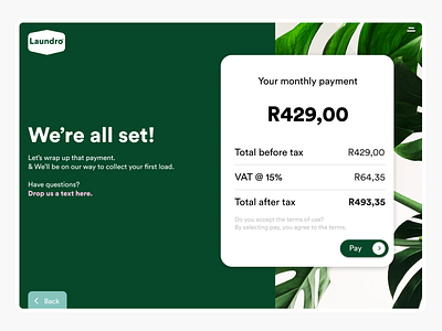 Laundro Payment Screen app branding design dribbbble green identity illustration illustrator ios minimal type typography ui ux web website