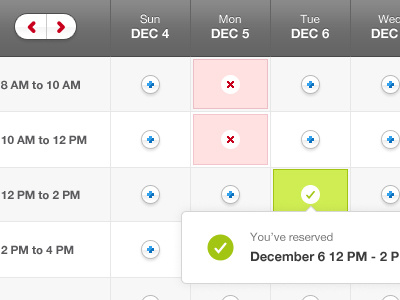 Reserve a Date calendar carousel confirmation date interface pop up reserve tool tip