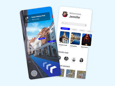 AR Travel guide App concept app ar art creative design explore ios app map minimal navigation design place screens ui ux vr