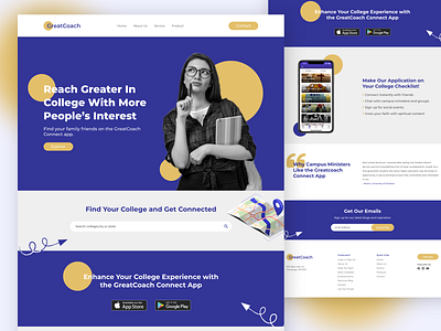 📚 College Connect Landing Page Concept blue carousel clean college connect creative design footer header landing page minimal product saravanan sarvan section trend ui ux website yellow