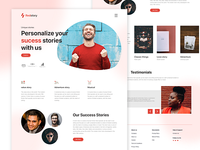 📖 Story landing page concept book branding clean elegant flat graphic design hero homepage landing landing page minimalism people red color story testimonial typography ui unique ux website