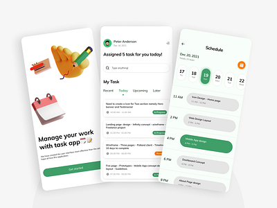 📅 Task Management App Concept 3d app button calendar cards check color component date element green icons ios minimal schedule tags task time timeline ui