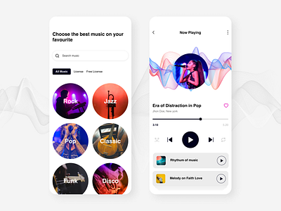 🎷Music App Concept black classic color dark design grey jazz love mobile app music app music player app next pause play pop rock shuffle spotify theme ui