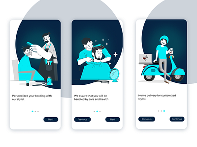 ✂️HairCut Salon App - Splash screen blue concept creative dark design haircut illustration massage app medicure minimal onboard screen opening screen salon app sea blue sky blue spa splash design splash screen splash ui vector