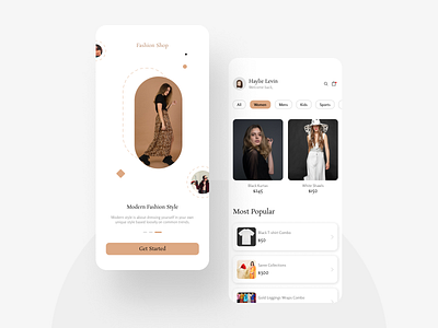 🛍Fashion Shop App Concept app bag cart classic clean cloth creative design dress fashion gold home minimal modern page screen splash style tshirt ui