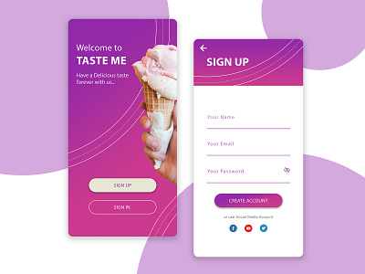 signup page app clean food app gradient ice cream ios landing page login pink purple resigter form signup typography ui ux