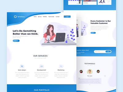 Tech Solution Landing Page blue blue and white clean creative design gradient homepage illustration landing page minimal saravanan typography ui ux vector web webpage webpage design website website concept