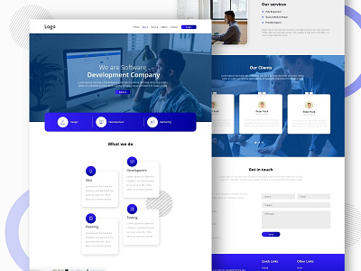 Landing page concept abstact blue clean creative developing gradient homepage it company landing page minimal software company software design typography ui ux web webpage webpage design website website design