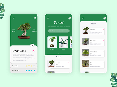 Bonsai tree app android app app best bonsai branding creative dashboard gradient green icon ios landing page list view minimal nature plant pot tree typography web