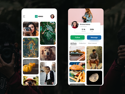 Pexels App Redesign Concept app design balance clean concepts flexible grid grid design image list design list screen pexels photo pixabay profile screen redesign simple stock stock app stock images unplash