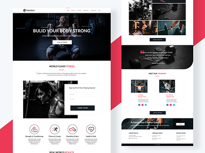 Gym landing page adobe photoshop clean design clean landing page fitness concept fitness website design gym website landing page design simple design