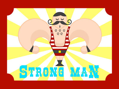 Madame Ma's Magnificent Misfits character circus illustration sideshow strong man vector