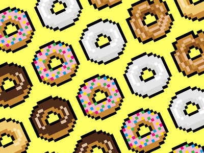 16-Bit Snacks - Donuts 16 bit donuts food icons pixel art vector yum