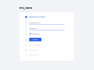 Tribotario's onboarding app application component input login login page material design stepper