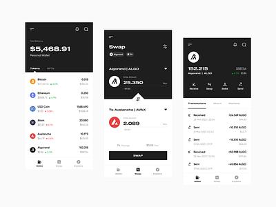 Crypto Mobile Wallet Concept blackandwhite crypto cryptowallet mobile mobileui ui uidesign uiux uiuxdesign web3