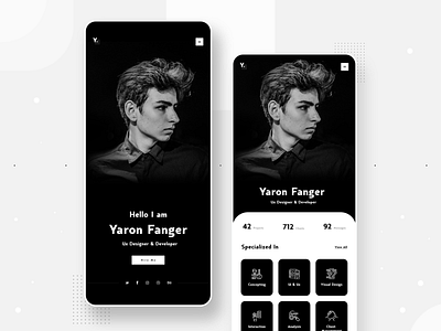 Personal Portfolio 2020 trend app app design app designer apps design black black and white developer ios app design minimal personal portfolio portfolio app typogaphy ui ux design uiux uiux designer ux visual visual design xd design