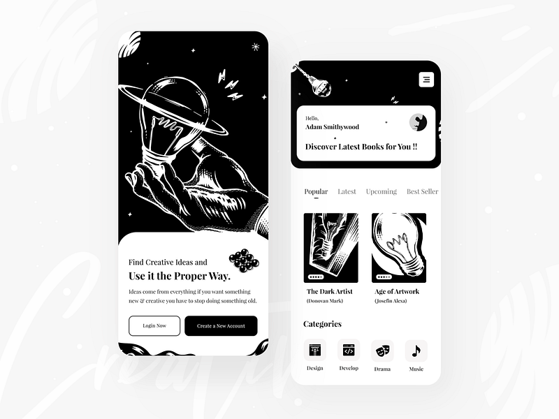 Black And White App designs, themes, templates and downloadable graphic