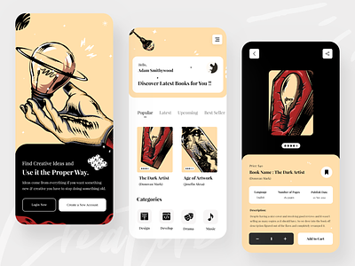 Book App : Mobile UI Exploration 2020 trends app design art artist artwork black black and red book book app creative dribbble best shot ecommerce ecommerce app illustraion mobile mobile app mobile app design mobile design mobile ui product app