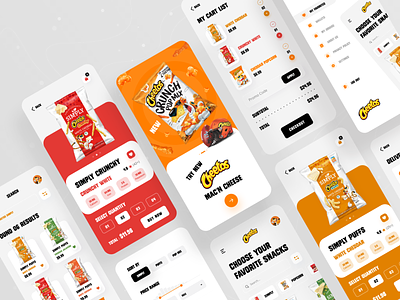 Cheetos Snacks Product App 🍿 app design app ui cheeps cheetos crunchy ecommerce food foodie lays mobile app mobile ui online shop popcorn product app product design products puffs shopify snacks ui ux